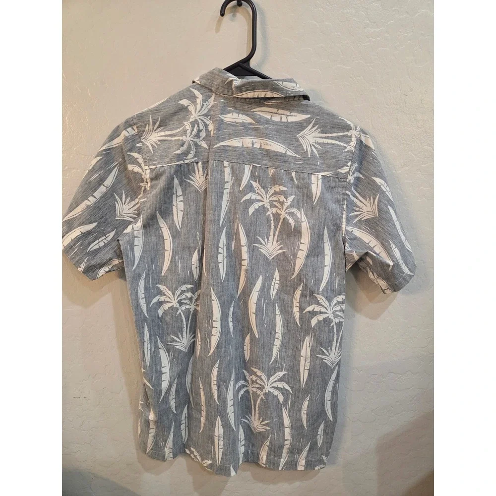 Quiksilver Boys Grey Palm Tree Surfboard Button Down Shirt Size Large 16-18